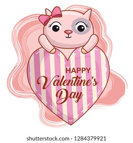 cat with heart to valentines day celebration