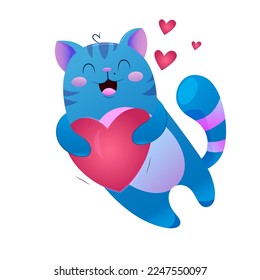 Cat with a heart, vector graphics for Valentine's day, isolated on a white background