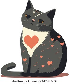 Cat with heart, vector illustration isolated on white background, valentine day cat with heart, cute cat with vector heart. for copy space and design assest