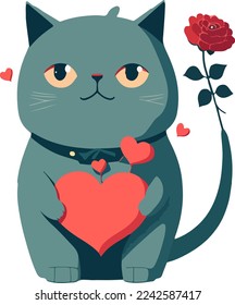 Katze mit Herz, Vektorgrafik einzeln auf weißem Hintergrund, Katze mit Herzschlag, süße Katze mit Vektorgrafik. für Kopienraum- und Designtest