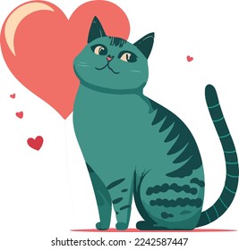 Gato con corazón, ilustración vectorial aislada en fondo blanco, gatito valentino con corazón, gato lindo con corazón vectorial. para copiar espacio y artículos de diseño