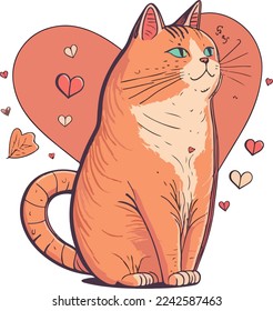 Gato con corazón, ilustración vectorial aislada en fondo blanco, gatito valentino con corazón, gato lindo con corazón vectorial. para copiar espacio y artículos de diseño