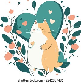 Cat with heart, vector illustration isolated on white background, valentine day cat with heart, cute cat with vector heart. for copy space and design assest