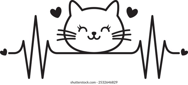 	
Cat heartbeat line with cats head