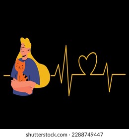 Cat heartbeat love t-shirt design