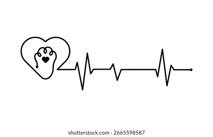 Diseño del Vector del latido del corazón del gato en el fondo blanco