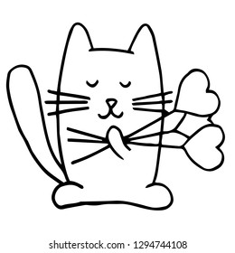 cat with a hearts cartoon isolated vector silhouette