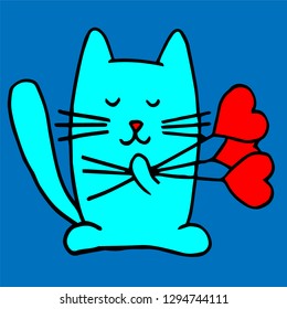 cat with a hearts cartoon isolated vector silhouette