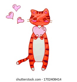 gatito con corazones color vectorial ilustración