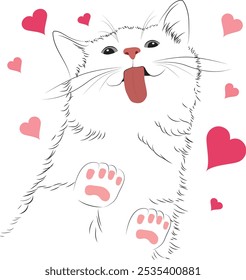 cat with hearts in pink and blank