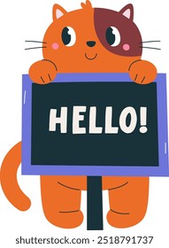 Cat With Hello Message On Placard Vector Illustration