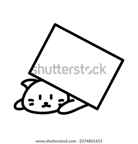 Cat hide behind a box. Minimalist line art cat drawing.