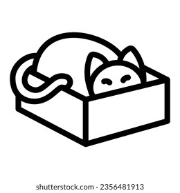 Cat hide in box line icon, funny animals concept, kitty is hiding inside box vector sign on white background, outline style icon for mobile concept and web design. Vector graphics