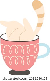 Cat Hides In Cup Vector Illustration