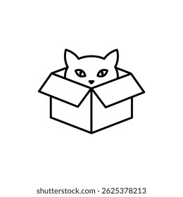 Cat Hiding in a Cardboard Box with Eyes Peeking Out - Minimal Icon