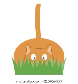 Cat hiding in the grass. Pet whose watching the game helps relieve stress.