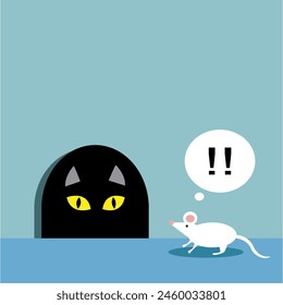 Cat hiding in mouse hole-cartoon cat and mice