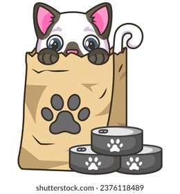 Cat Hiding In A Pack, vector art design illustration