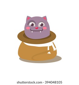 Cat Hiding In Sack Adorable Emoji Flat Vector Caroon Style Isolated Icon 