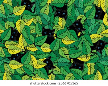 Cat in hiding vector seamless pattern