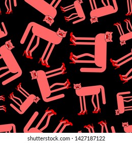Cat in high heels pattern seamless. Pet in female shoes background. Fashionable animal texture
