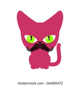 Cat hipster with mustache isolated. Pet on white background