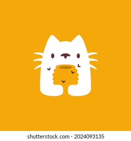 cat hive honey bee negative space logo vector icon illustration