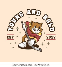 Mascota del logotipo retro y vintage del hockey sobre gato