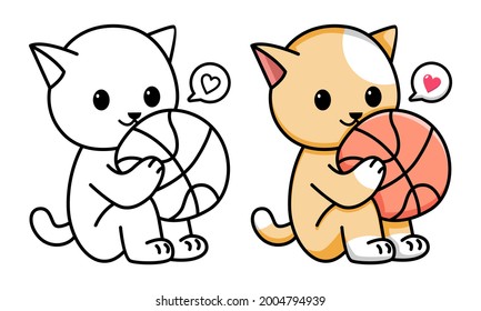 cat holding basketball coloring page for kids