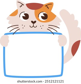Cat Holding Blank Card Vector Illustration