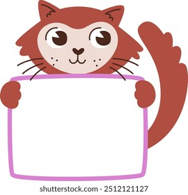 Cat Holding Blank Card Vector Illustration