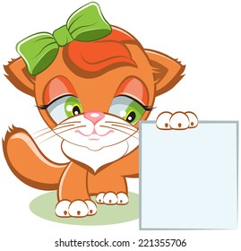 Cat holding a blank sheet of paper. Illustration in vector format
