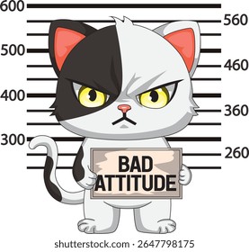 Vetor de tiro de mugshot de polícia de má atitude para o gato segurando a placa