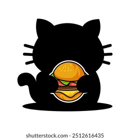 cat holding burger logo design vector