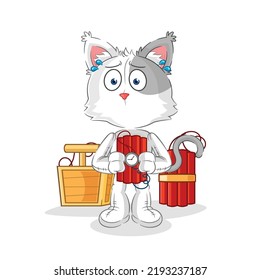 the cat holding dynamite character. cartoon mascot vector