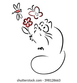 Cat holding a flower
