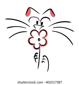 Cat holding a flower