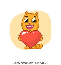 Cat Holding Heart Symbol and Laughs