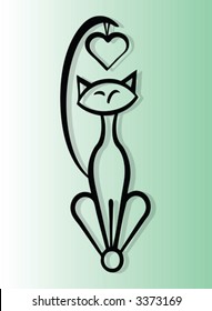 Cat holding heart with tail