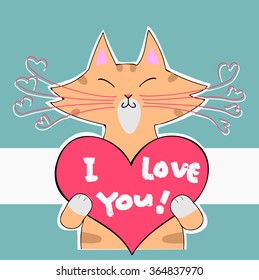 Cat holding love heart