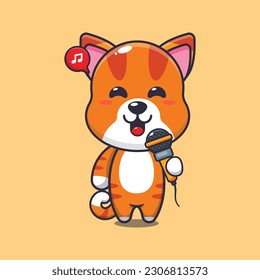 cat holding microphone cartoon vector illustration.
Vector cartoon Illustration suitable for poster, brochure, web, mascot, sticker, logo and icon.