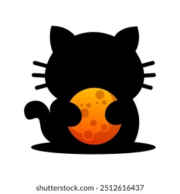 cat holding moon logo design vector