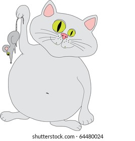 cat holding mouse vector illustration