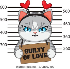 Gato que sostiene Mugshot culpable del gatito del amor arrestado en Vector del amor