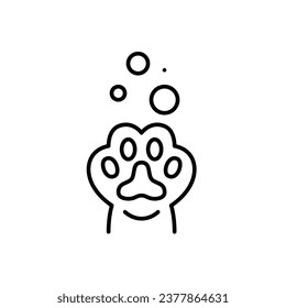 Cat holding paw up and bath soap bubbles. Pet spa. Pixel perfect icon, editable stroke