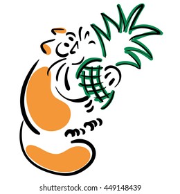 Cat holding a pineapple