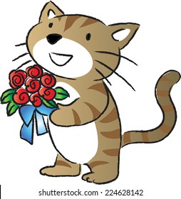 cat holding rose