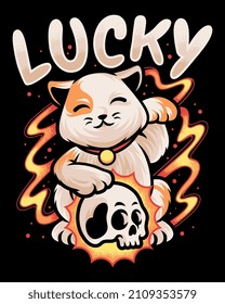 cat holding skull. For t-shirts, stickers and other similar products.