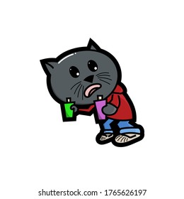 The cat is holding a spay but its face is shocked