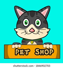 Cat holding writing pet shop illustration vector art designs 